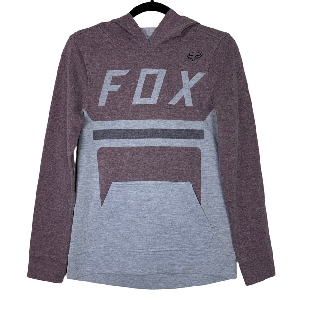 FOX Racing Purple Gray Cotton Blend Hooded Pull Over Hoodie Sweatshirt Mens XS